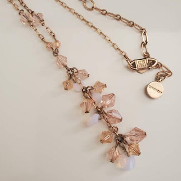 Givenchy Rose Gold Rhinestones &‎ Aurora Borealis Beaded Y-Drop Necklace - Picture 4 of 7